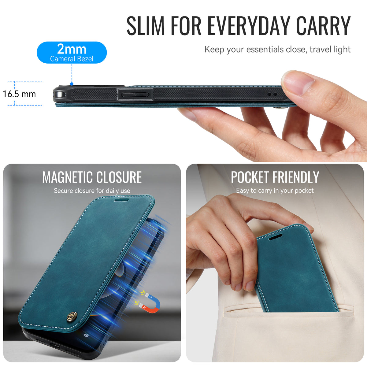 CASEME for iPhone 16e / iPhone 17e Case  053  Magnetic RFID Blocking Wallet Flip Leather Phone Cover