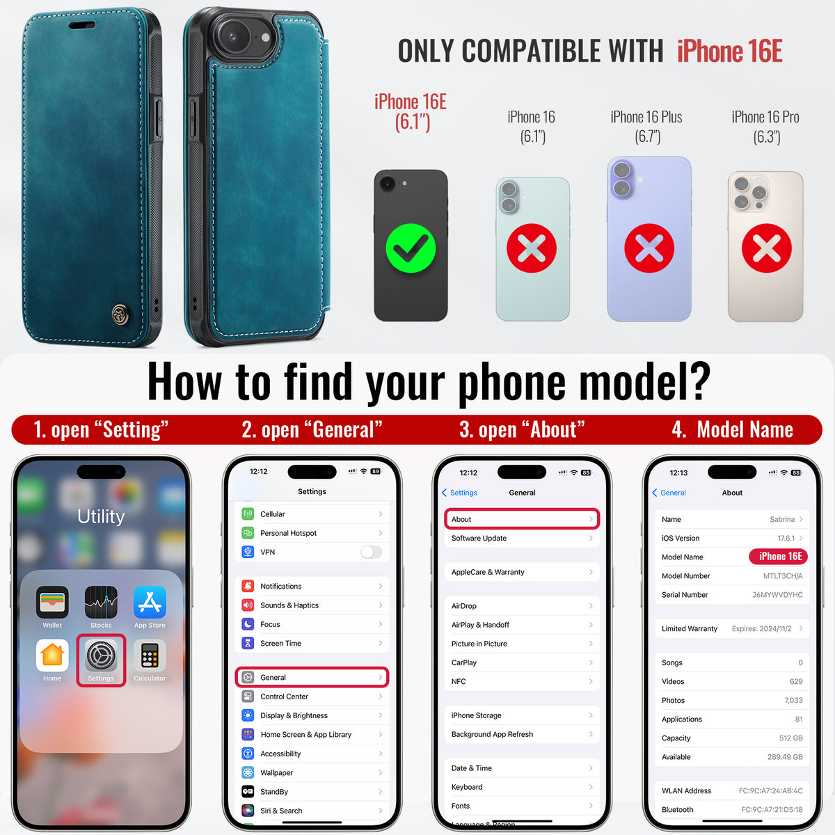 CASEME for iPhone 16e / iPhone 17e Case  053  Magnetic RFID Blocking Wallet Flip Leather Phone Cover