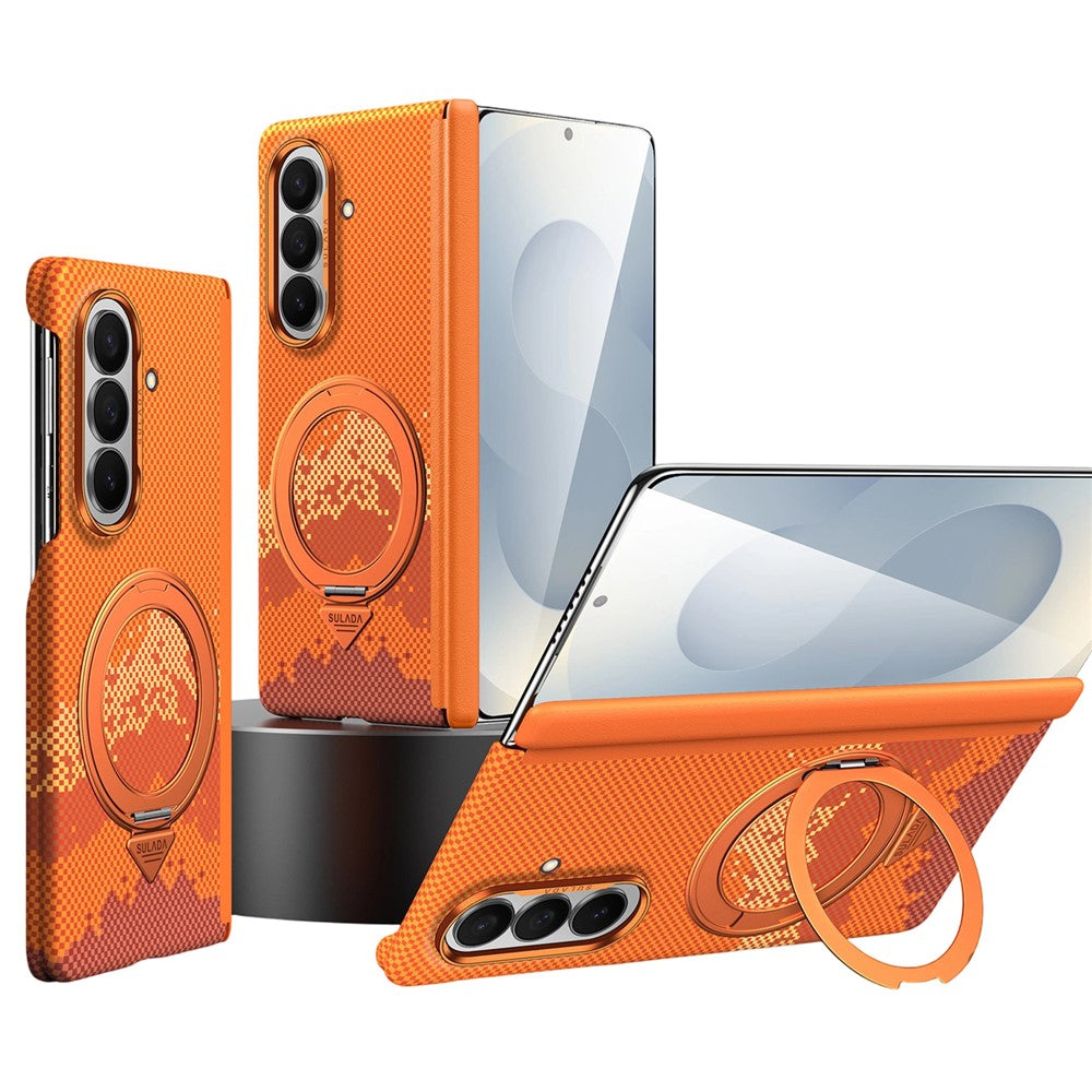 SULADA for Samsung Galaxy Z Fold8 Ultra Magnetic Case 360° Rotating Ring Kickstand Golden Mountain Pattern PC Slim Phone Cover