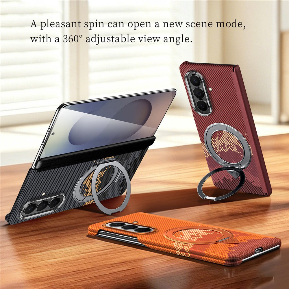 SULADA for Samsung Galaxy Z Fold8 Ultra Magnetic Case 360° Rotating Ring Kickstand Golden Mountain Pattern PC Slim Phone Cover