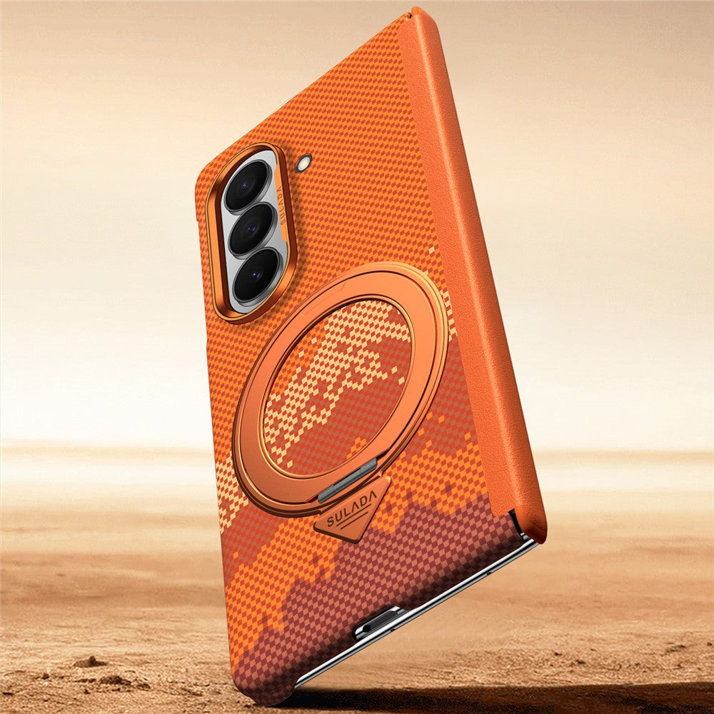 SULADA for Samsung Galaxy Z Fold8 Ultra Magnetic Case 360° Rotating Ring Kickstand Golden Mountain Pattern PC Slim Phone Cover