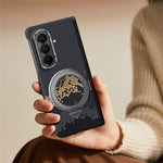 SULADA for Samsung Galaxy Z Fold8 Ultra Magnetic Case 360° Rotating Ring Kickstand Golden Mountain Pattern PC Slim Phone Cover