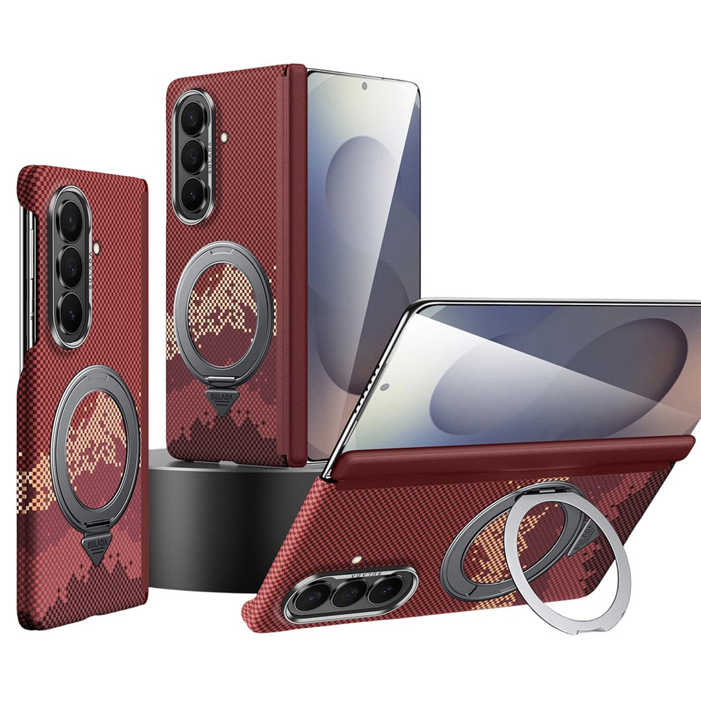 SULADA for Samsung Galaxy Z Fold8 Ultra Magnetic Case 360° Rotating Ring Kickstand Golden Mountain Pattern PC Slim Phone Cover