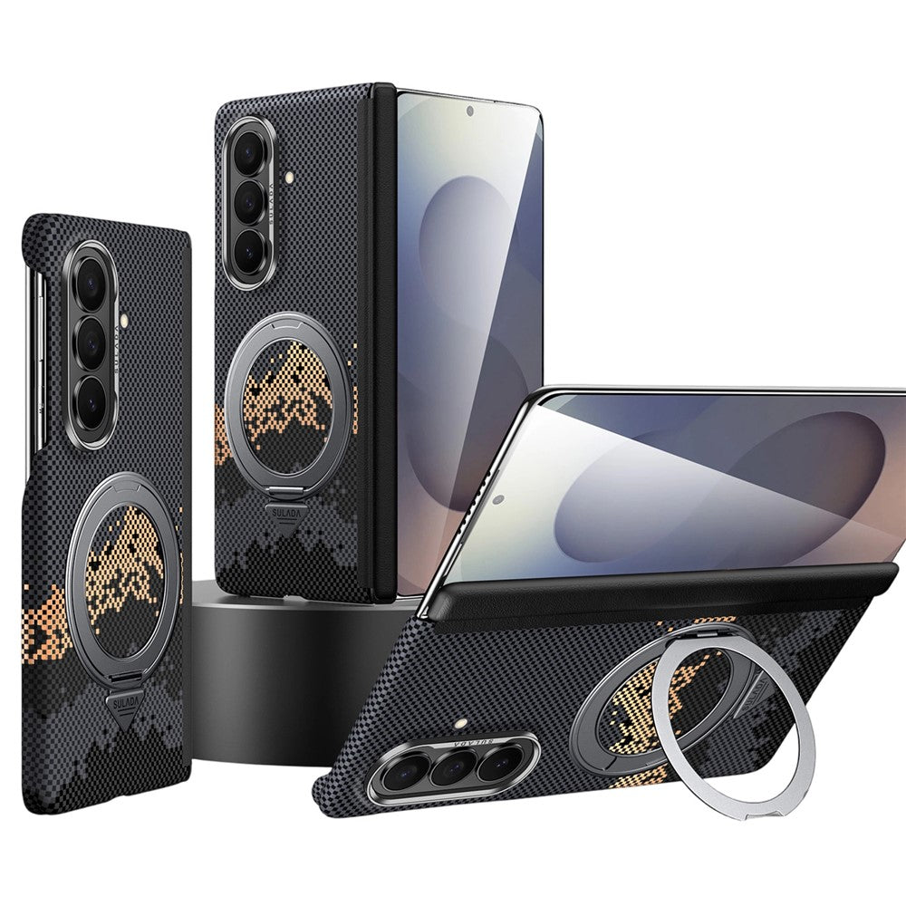 SULADA for Samsung Galaxy Z Fold8 Ultra Magnetic Case 360° Rotating Ring Kickstand Golden Mountain Pattern PC Slim Phone Cover