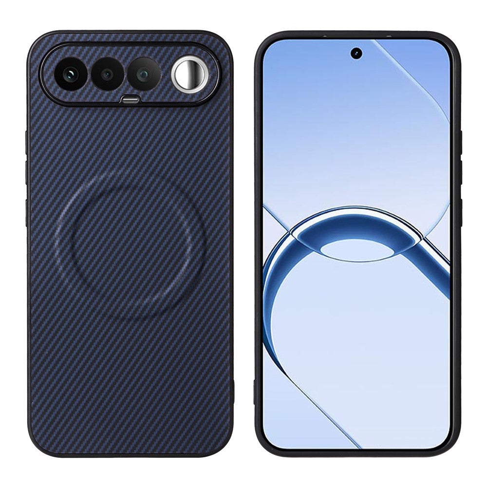 Realme 16 5G-cover med kulfibertekstur, læderbeklædt TPU-PC-mobilcover med metalring til magnetisk bilholder