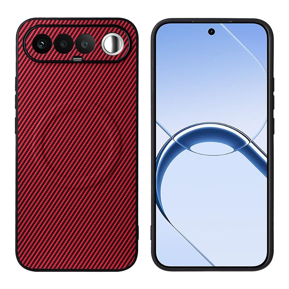 Realme 16 5G-cover med kulfibertekstur, læderbeklædt TPU-PC-mobilcover med metalring til magnetisk bilholder