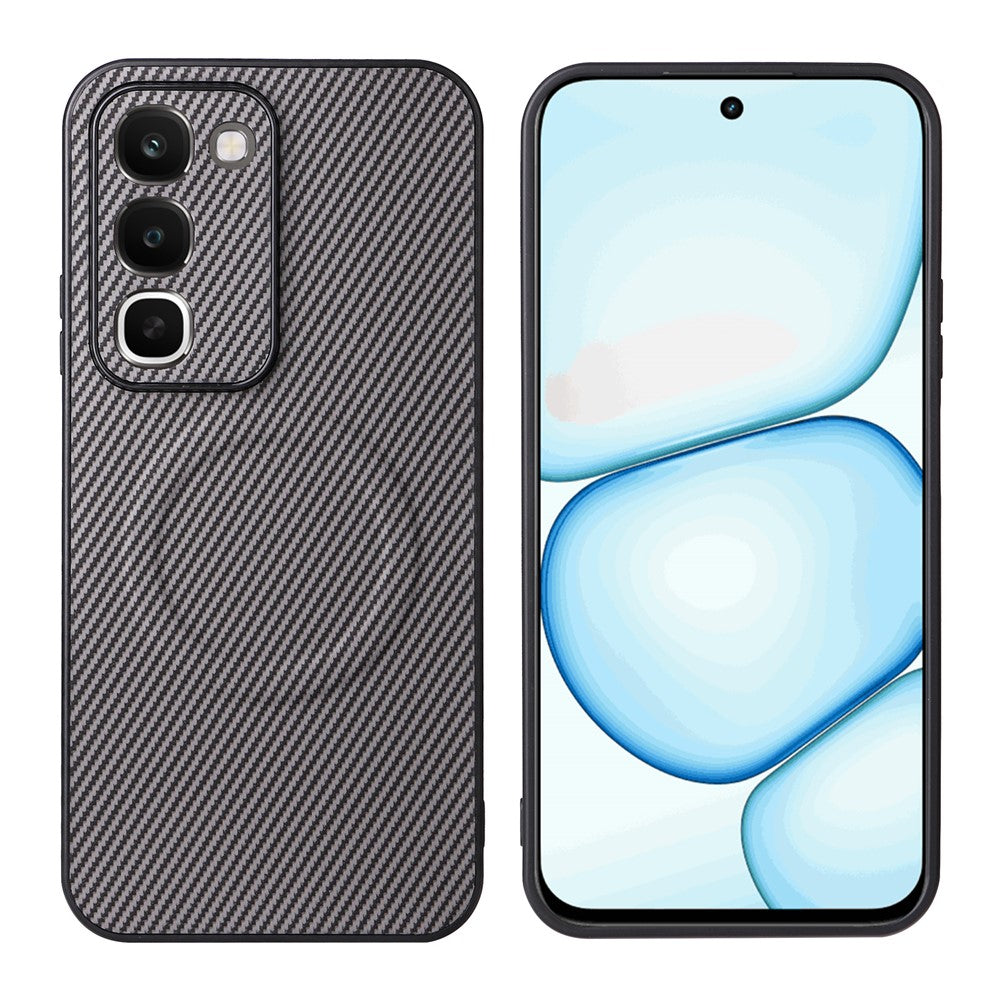 For Realme C100 4G Case Carbon Fiber Texture Leather Coated TPU PC Phone Cover with Metal Ring for Magnetic Car Mount