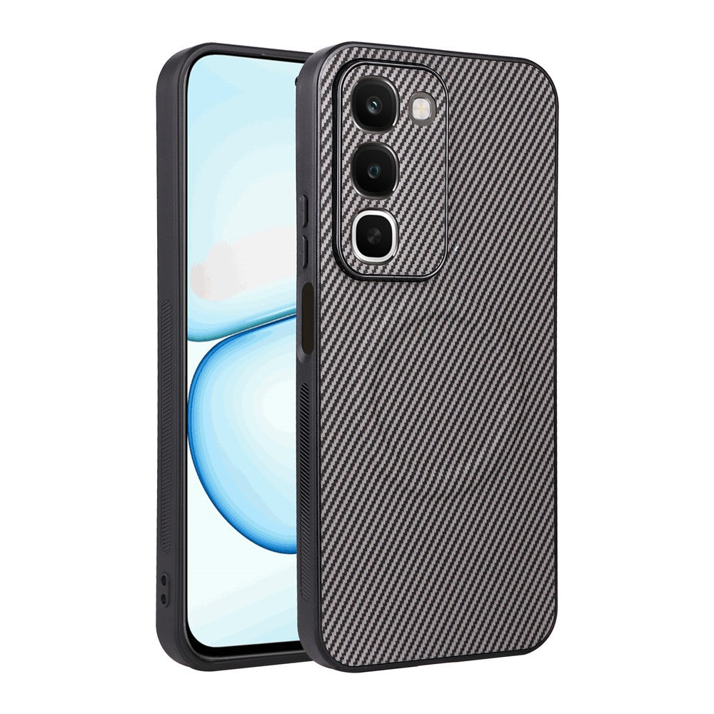 For Realme C100 4G Case Carbon Fiber Texture Leather Coated TPU PC Phone Cover with Metal Ring for Magnetic Car Mount
