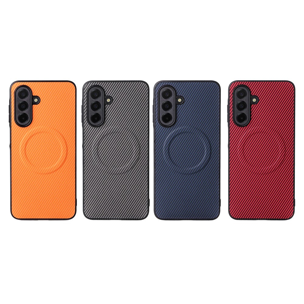 For Samsung Galaxy A16 4G / A16 5G Case Carbon Fiber Texture Leather Coated TPU PC Phone Cover with Metal Ring for Magnetic Car Mount