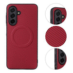 Til Samsung Galaxy A26 5G Cover Karbonfibertekstur Læderbelagt TPU PC Telefoncover med metalring til magnetisk bilholder