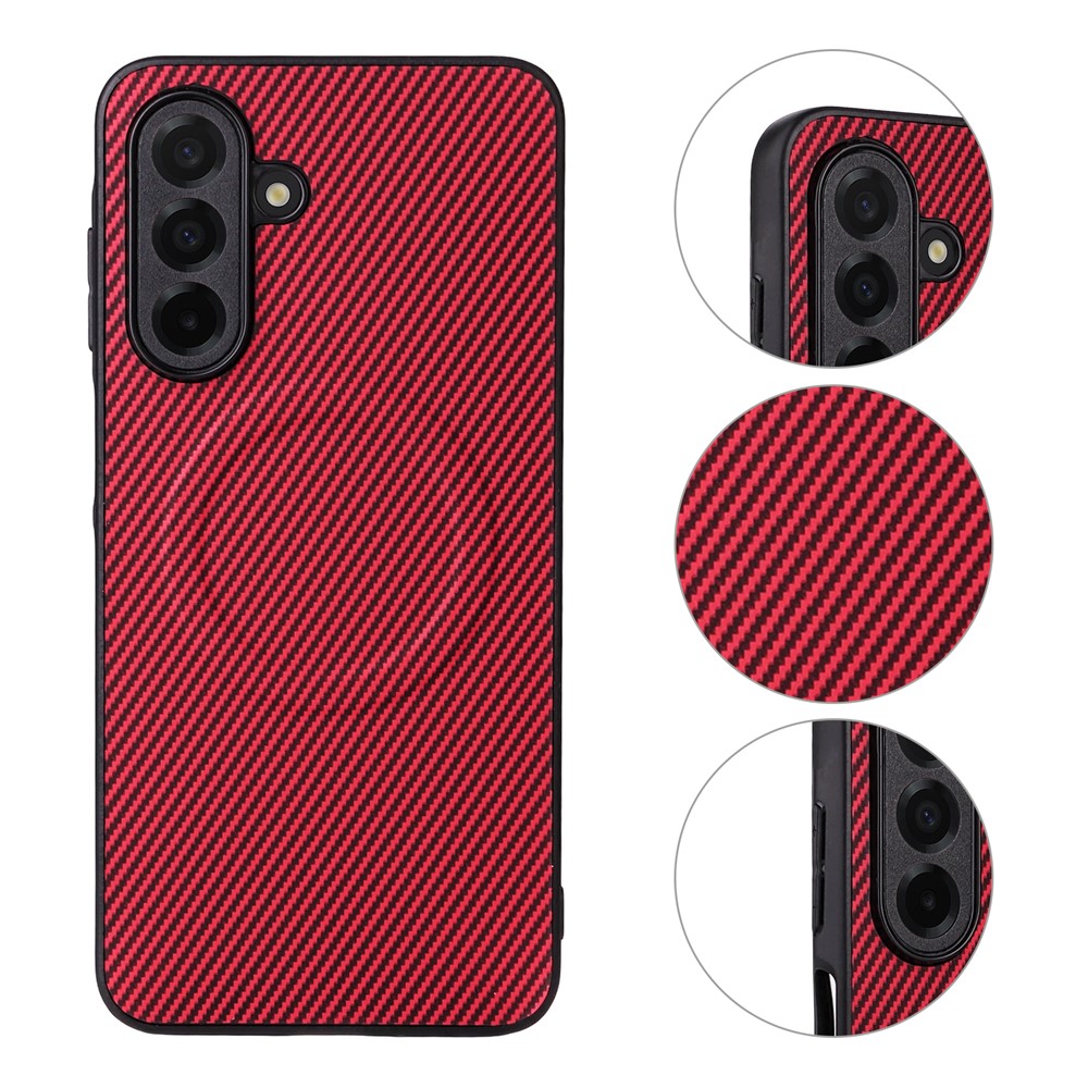 Til Samsung Galaxy A26 5G Cover Karbonfibertekstur Læderbelagt TPU PC Telefoncover med metalring til magnetisk bilholder