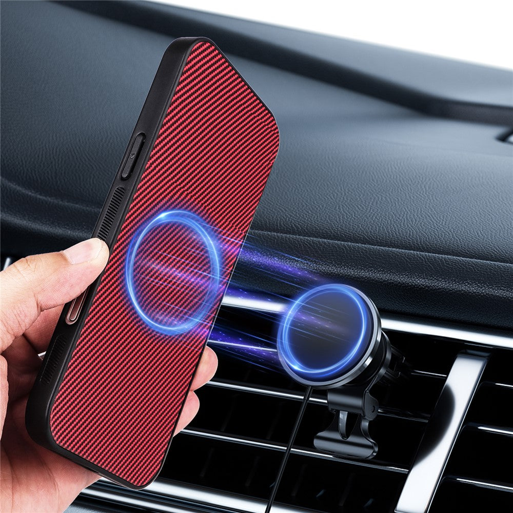 Til Samsung Galaxy A26 5G Cover Karbonfibertekstur Læderbelagt TPU PC Telefoncover med metalring til magnetisk bilholder