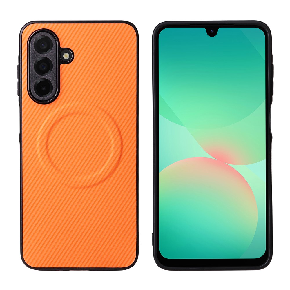 Til Samsung Galaxy A26 5G Cover Karbonfibertekstur Læderbelagt TPU PC Telefoncover med metalring til magnetisk bilholder