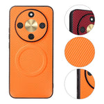 Honor X70 5G / X9d 5G / Magic8 Lite 5G-skal med kolfibertextur, läderbeläggning, TPU-PC-mobilskal med metallring för magnetiskt bilfäste