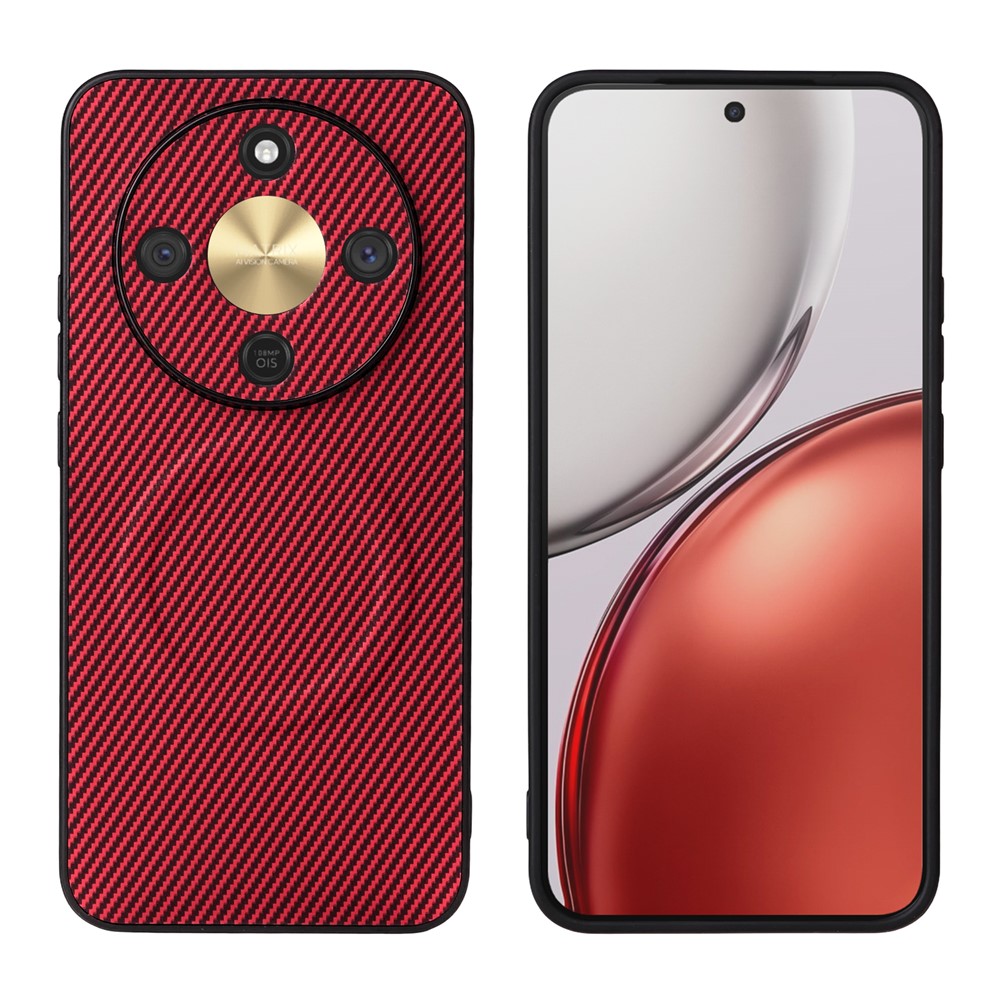 Honor X70 5G / X9d 5G / Magic8 Lite 5G-skal med kolfibertextur, läderbeläggning, TPU-PC-mobilskal med metallring för magnetiskt bilfäste