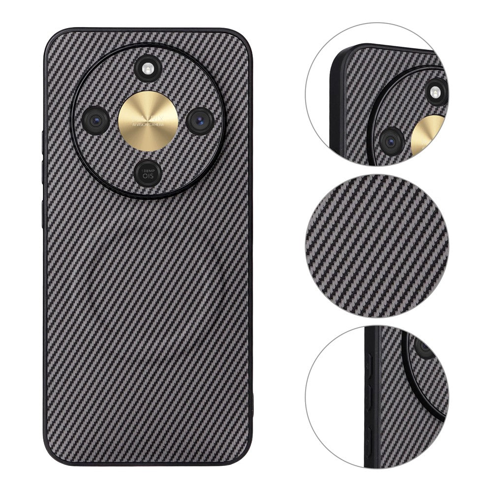 Honor X70 5G / X9d 5G / Magic8 Lite 5G-skal med kolfibertextur, läderbeläggning, TPU-PC-mobilskal med metallring för magnetiskt bilfäste