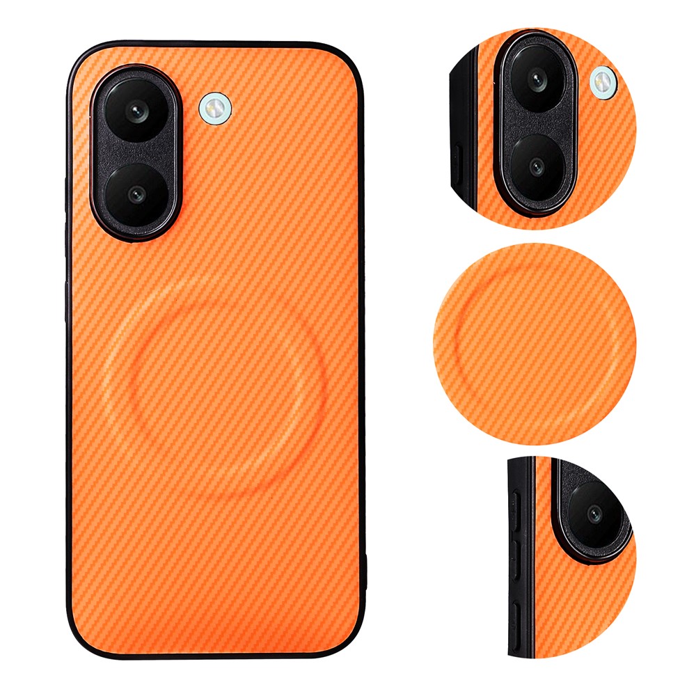 For Xiaomi Redmi Turbo 5 5G  /  Poco X8 Pro 5G Case Carbon Fiber Texture Leather Coated TPU PC Phone Cover with Metal Ring for Magnetic Car Mount