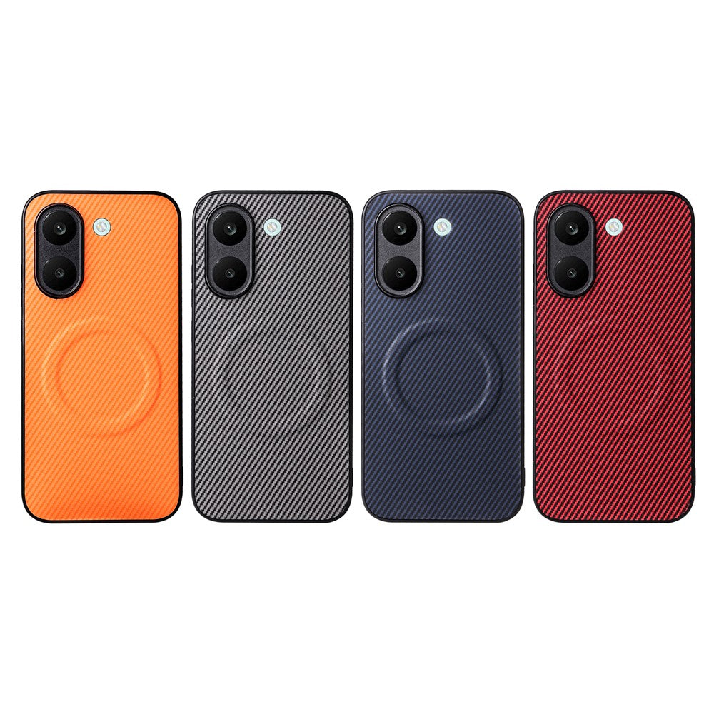 For Xiaomi Redmi Turbo 5 5G  /  Poco X8 Pro 5G Case Carbon Fiber Texture Leather Coated TPU PC Phone Cover with Metal Ring for Magnetic Car Mount