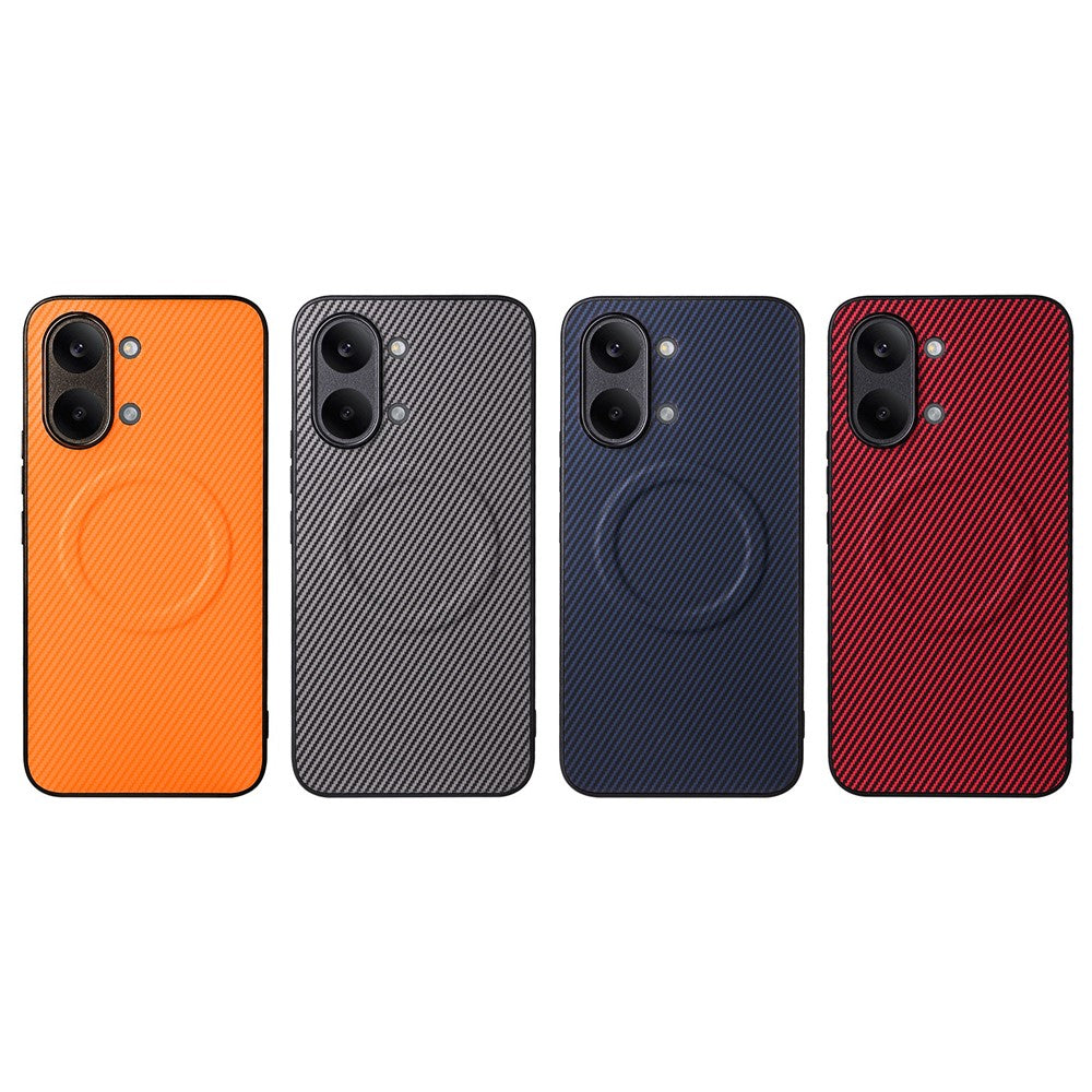 Xiaomi Poco X8 Pro Max 5G / Redmi Turbo 5 Max 5G-skal med kolfiberstruktur, läderbeläggning, TPU PC-mobilskal med metallring för magnetiskt bilfäste
