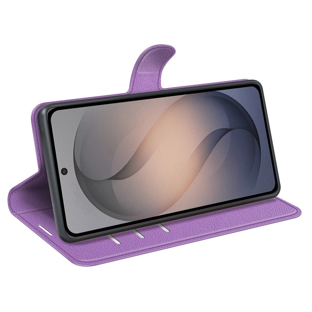 Til Samsung Galaxy S26 FE Coverpung Stativ Litchi Tekstur Stødsikkert Læder Telefoncover