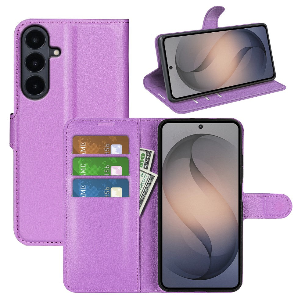 Til Samsung Galaxy S26 FE Coverpung Stativ Litchi Tekstur Stødsikkert Læder Telefoncover