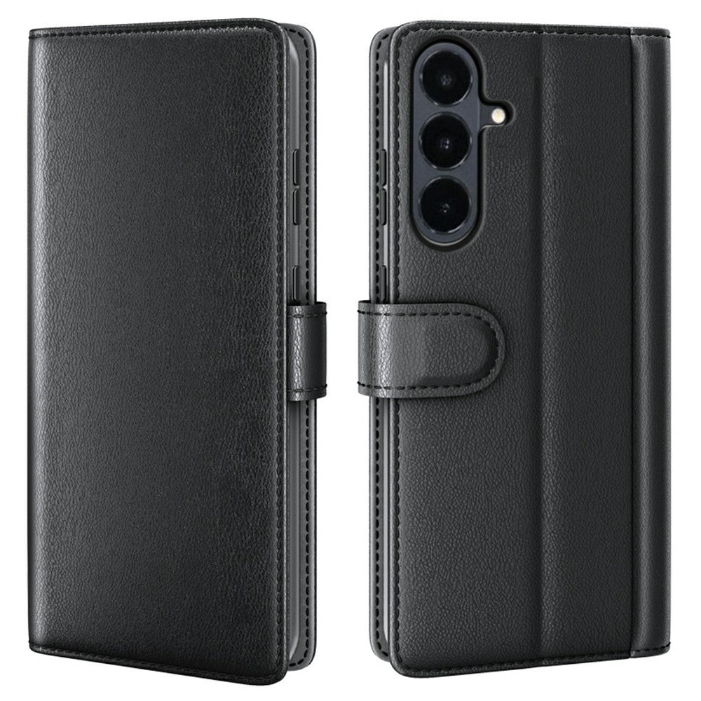 Til Samsung Galaxy S26 FE Cover i ægte splittet læder med pungstativ