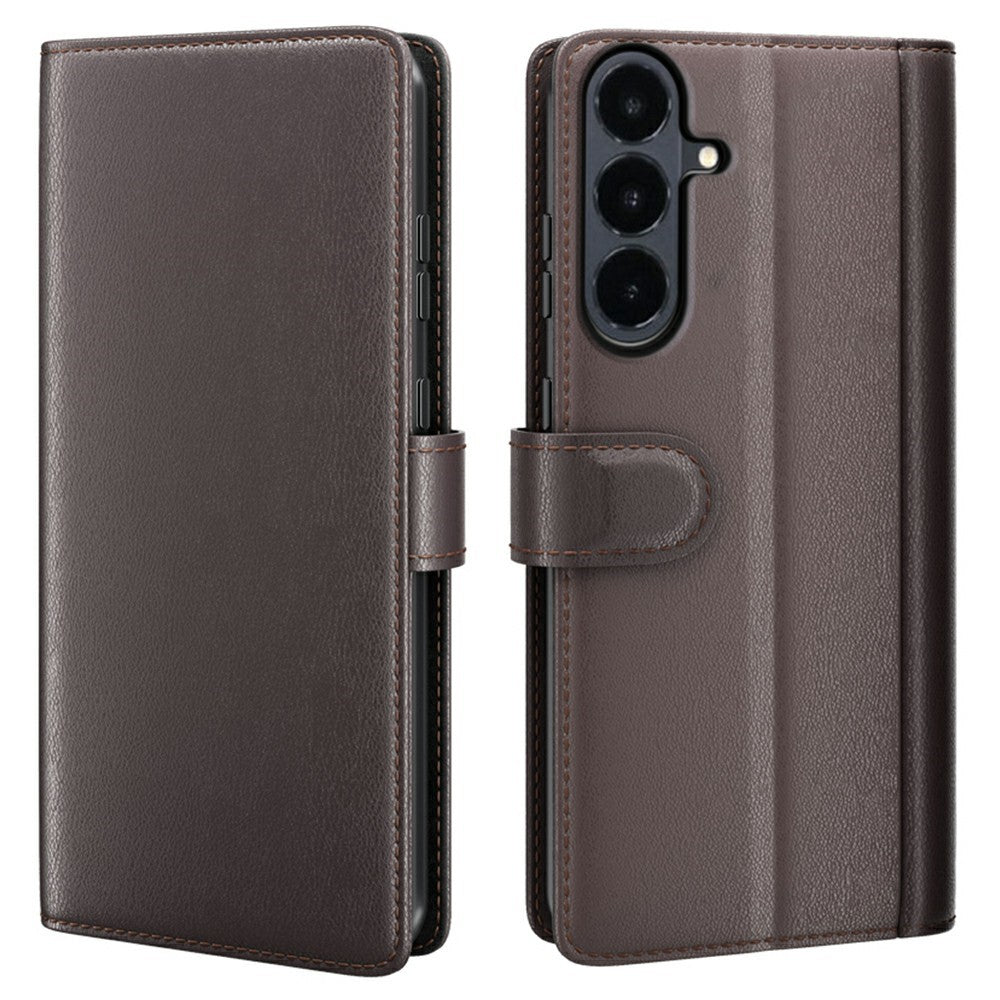 Til Samsung Galaxy S26 FE Cover i ægte splittet læder med pungstativ