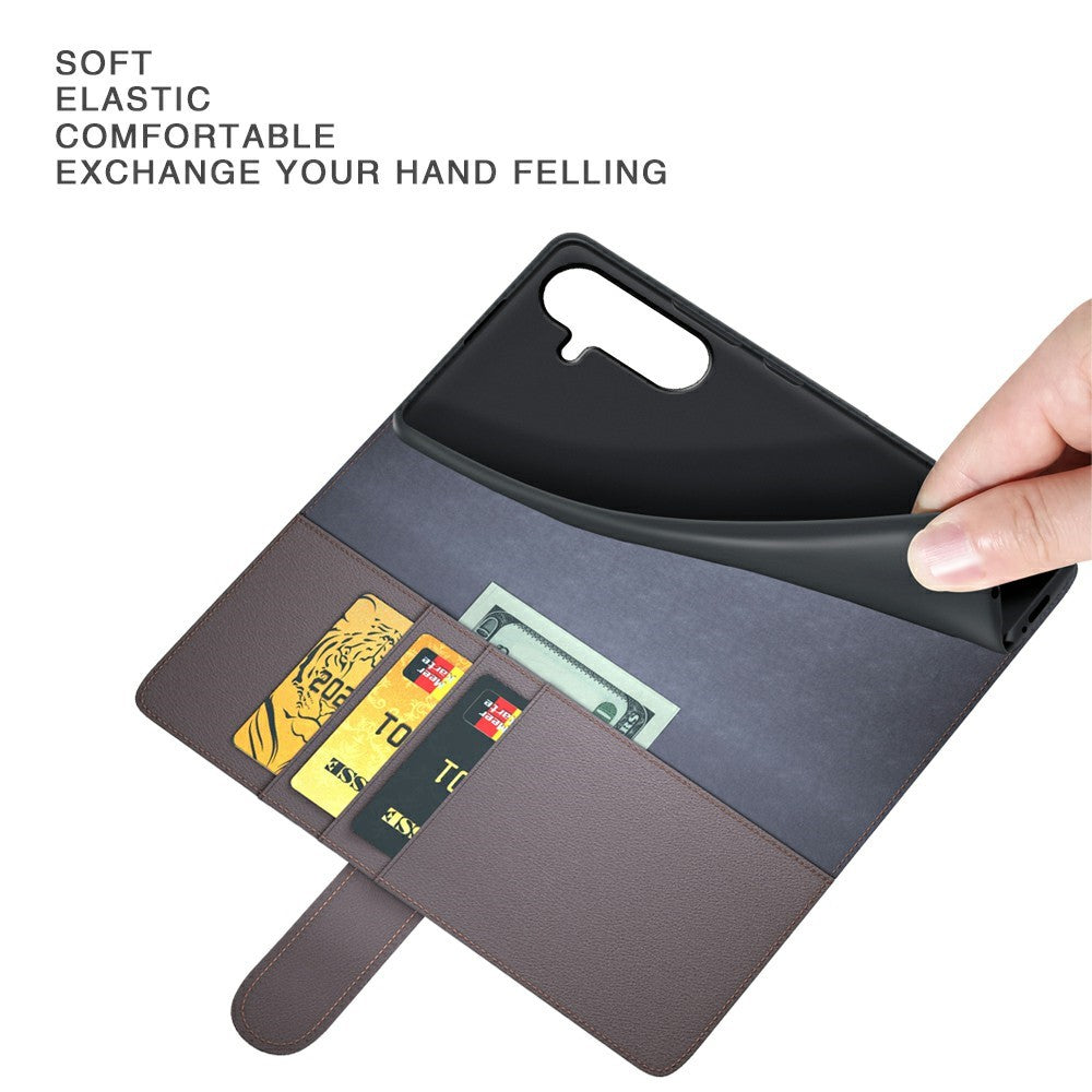 Til Samsung Galaxy S26 FE Cover i ægte splittet læder med pungstativ