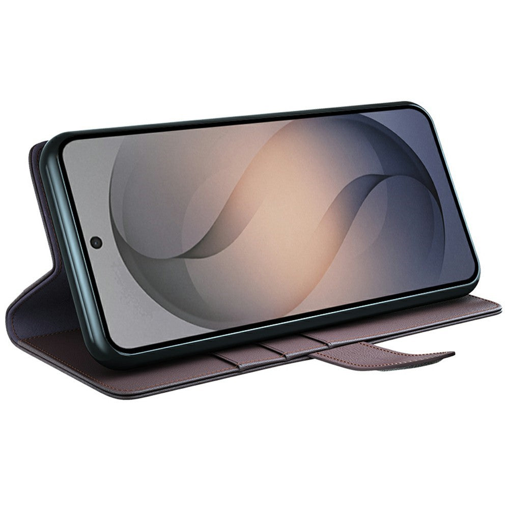 Skal i äkta splitterläder med plånboksfodral till Samsung Galaxy S26 FE