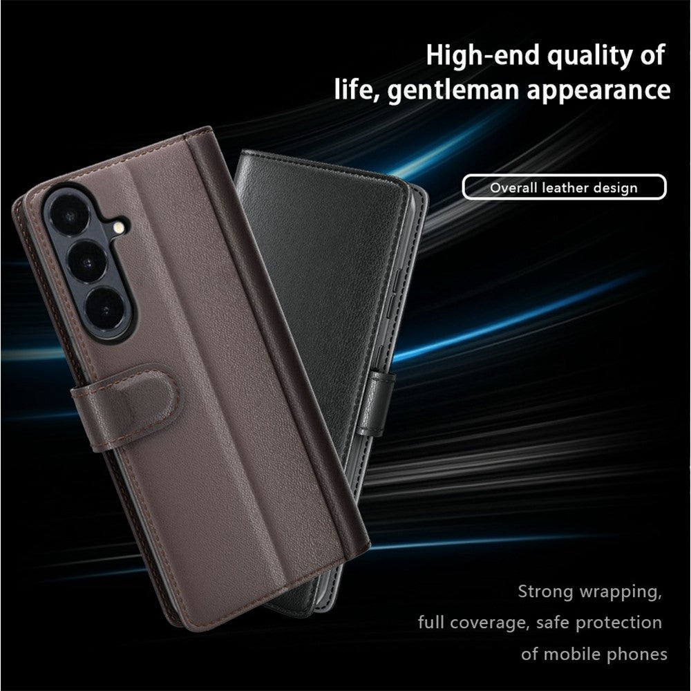 Til Samsung Galaxy S26 FE Cover i ægte splittet læder med pungstativ