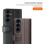 Til Samsung Galaxy S26 FE Cover i ægte splittet læder med pungstativ