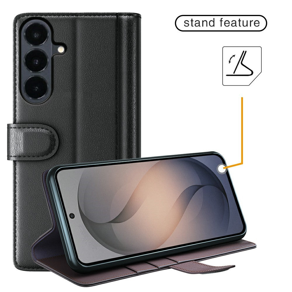 Til Samsung Galaxy S26 FE Cover i ægte splittet læder med pungstativ