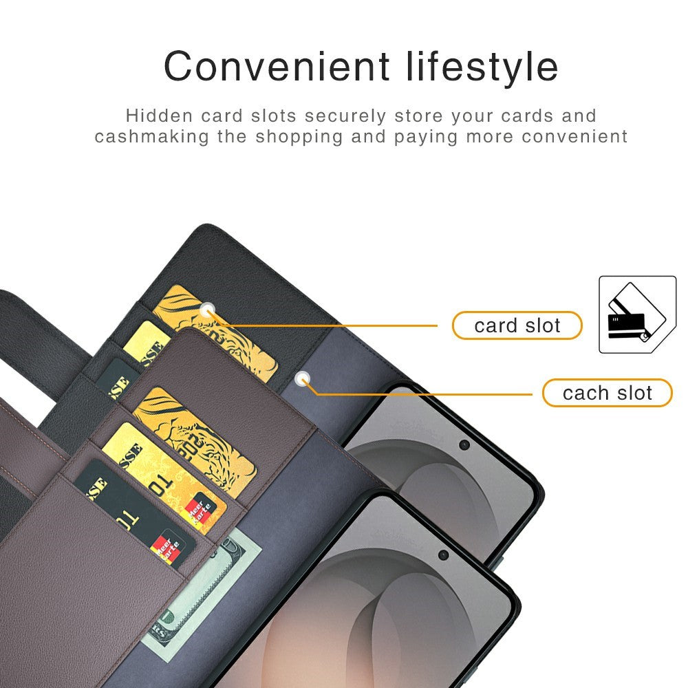 Til Samsung Galaxy S26 FE Cover i ægte splittet læder med pungstativ