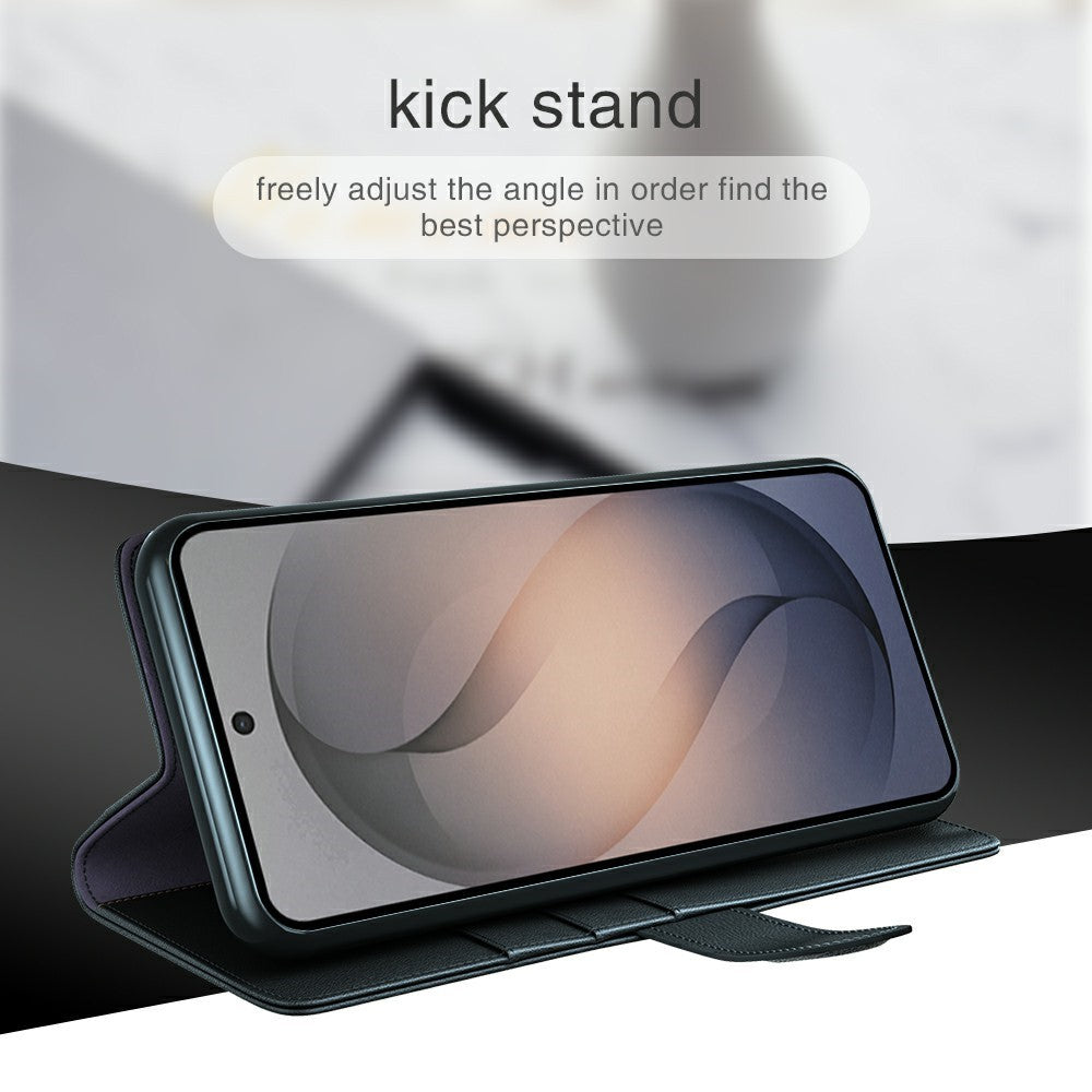 Til Samsung Galaxy S26 FE Cover i ægte splittet læder med pungstativ