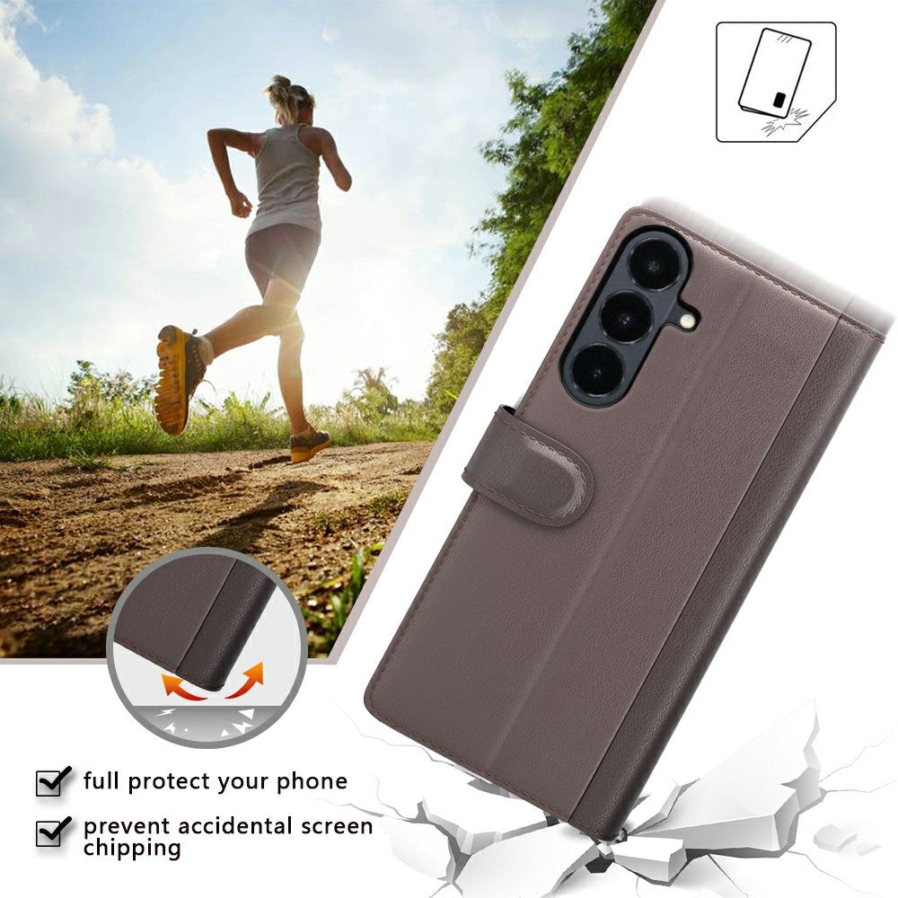 Til Samsung Galaxy S26 FE Cover i ægte splittet læder med pungstativ