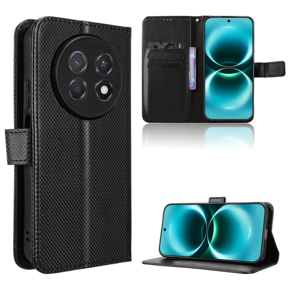 For Huawei Enjoy 90 Pro Max / Huawei nova 15 Max Leather Wallet Case with Strap Diamond Texture Phone Cover