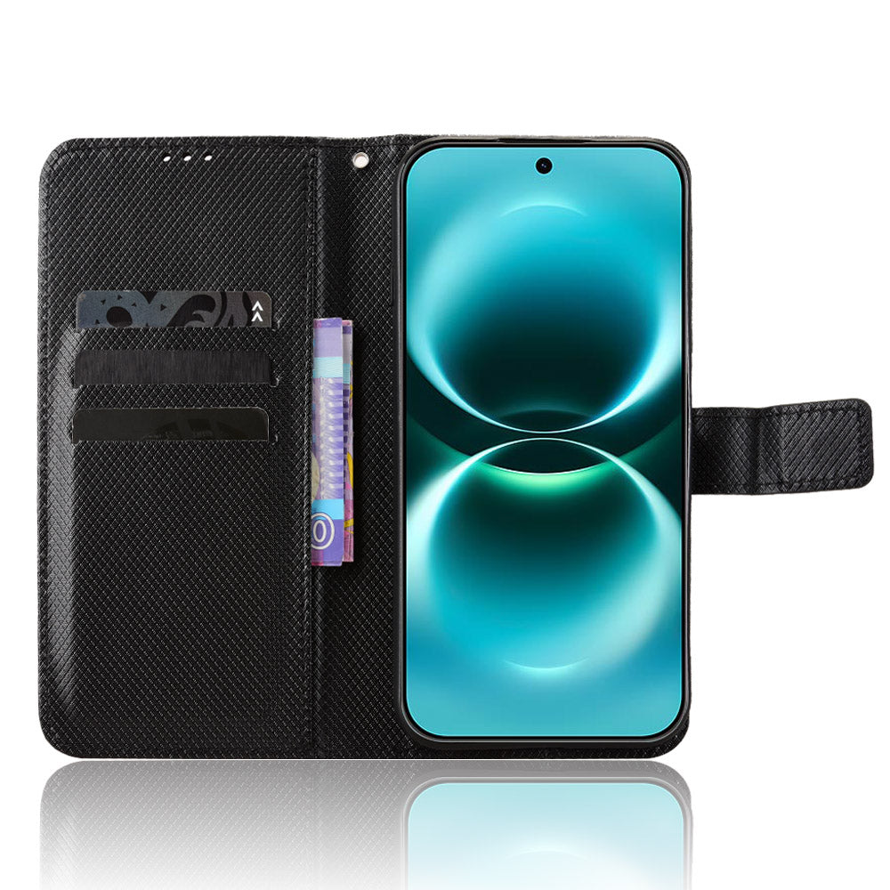 For Huawei Enjoy 90 Pro Max / Huawei nova 15 Max Leather Wallet Case with Strap Diamond Texture Phone Cover