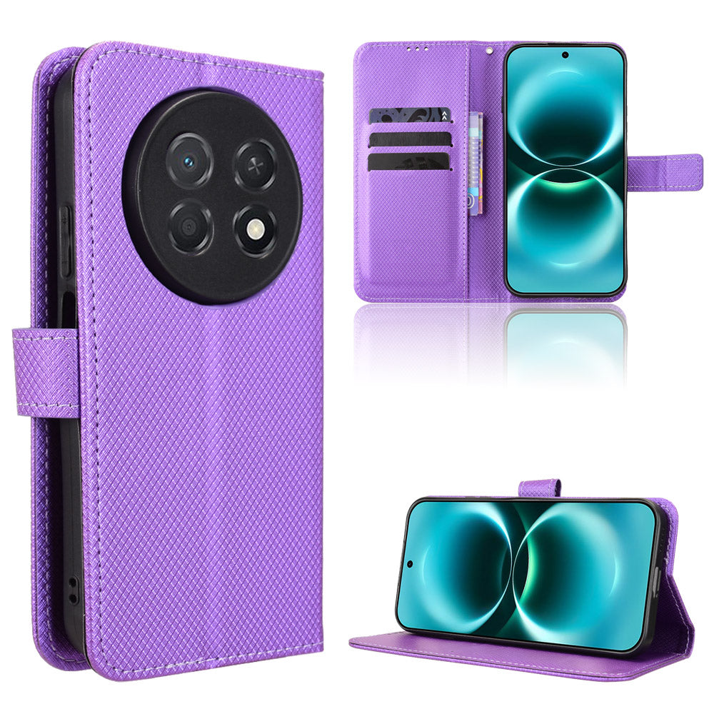 For Huawei Enjoy 90 Pro Max / Huawei nova 15 Max Leather Wallet Case with Strap Diamond Texture Phone Cover