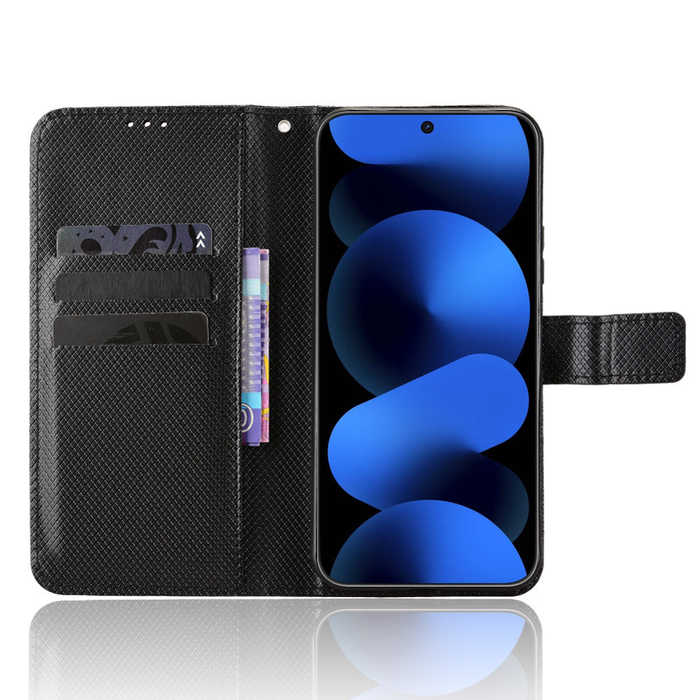 Huawei Nova 16z 5G Läderplånboksfodral med rem Diamantstruktur mobilskal