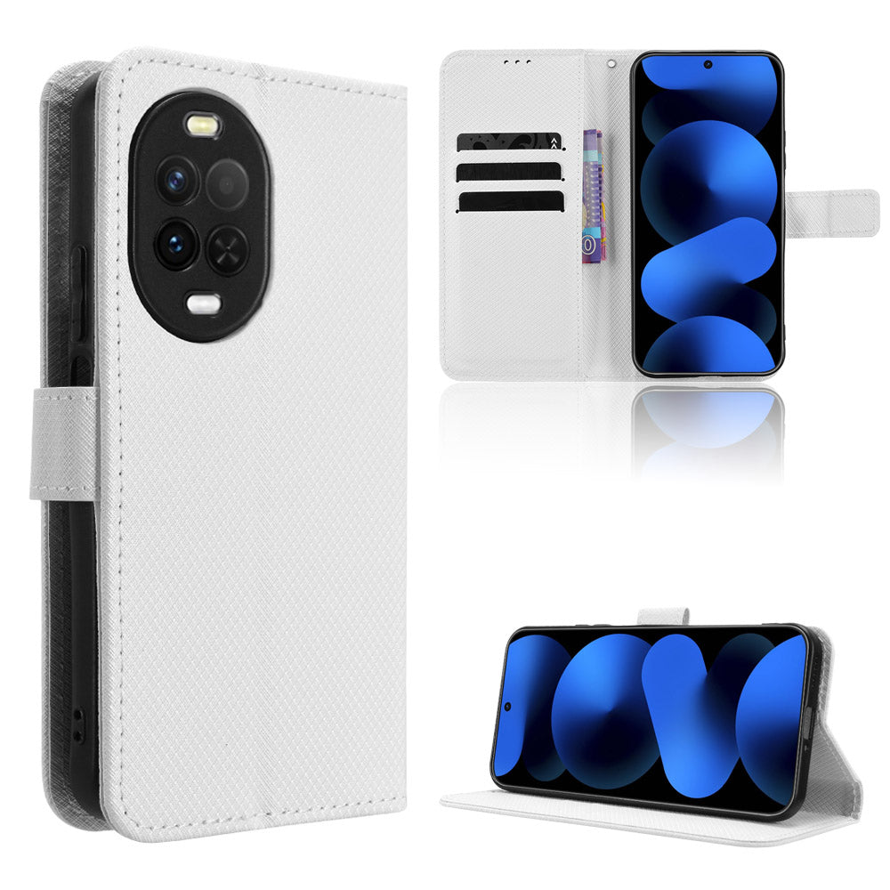 Huawei Nova 16z 5G læderpung med rem og diamantmønster, mobilcover
