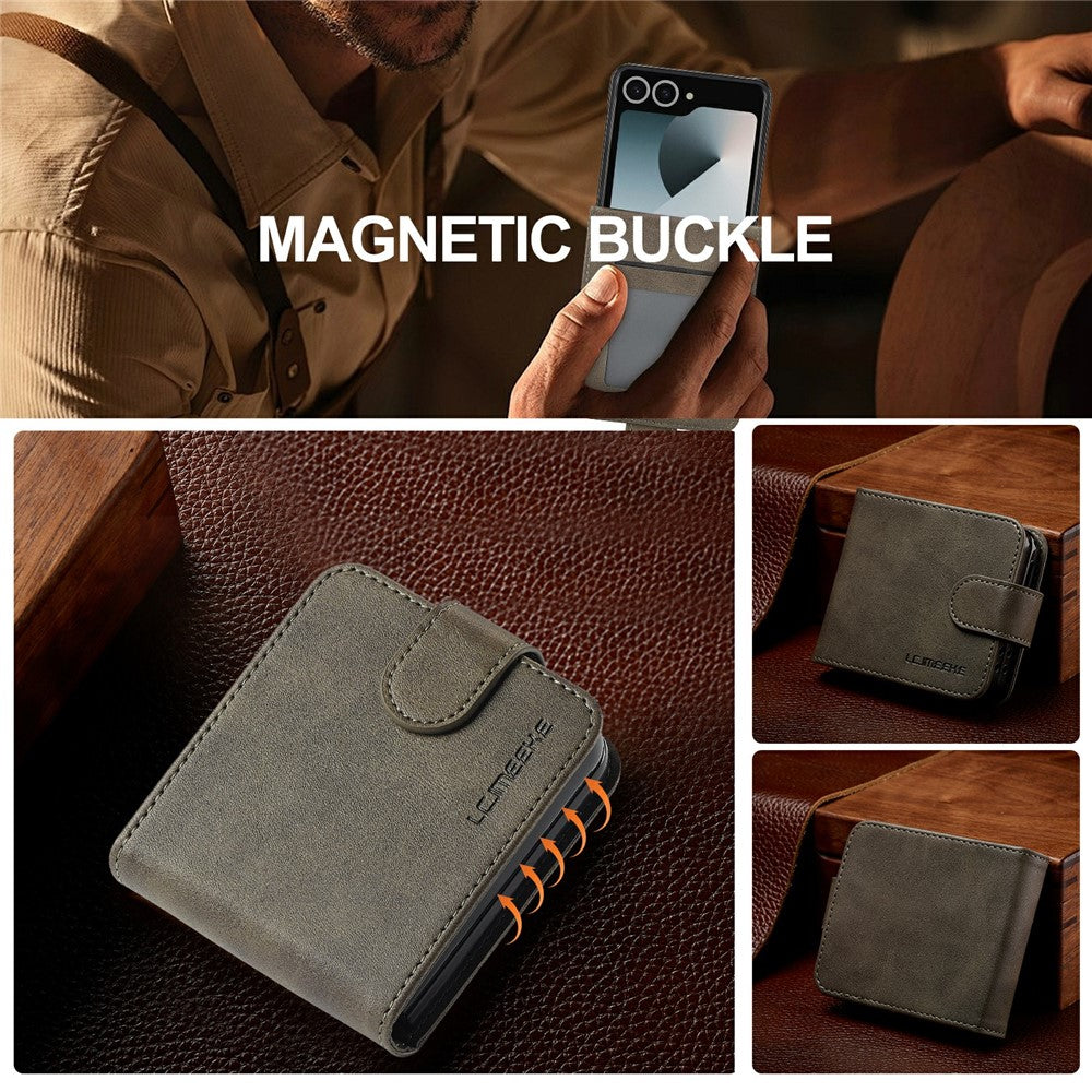 LC.IMEEKE for Samsung Galaxy Z Flip8 Case Calf Texture PU Leather Phone Cover
