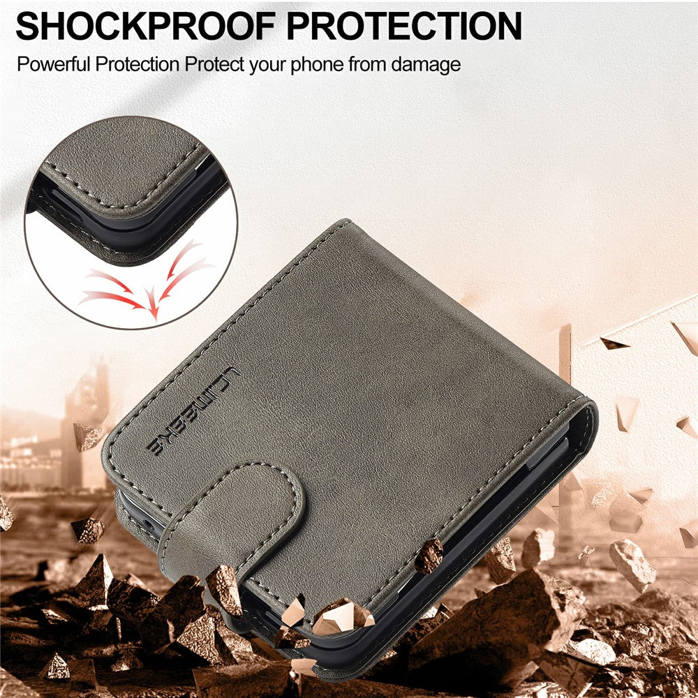 LC.IMEEKE for Samsung Galaxy Z Flip8 Case Calf Texture PU Leather Phone Cover