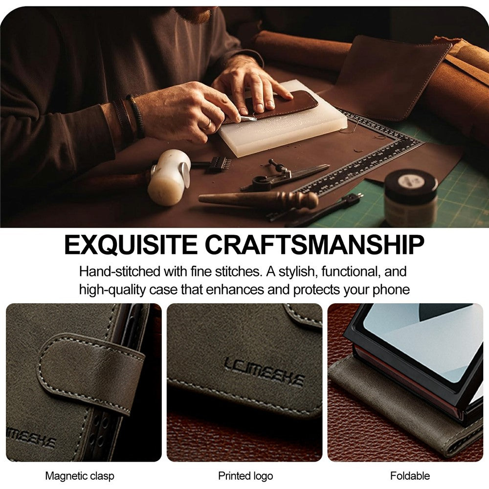 LC.IMEEKE for Samsung Galaxy Z Flip8 Case Calf Texture PU Leather Phone Cover