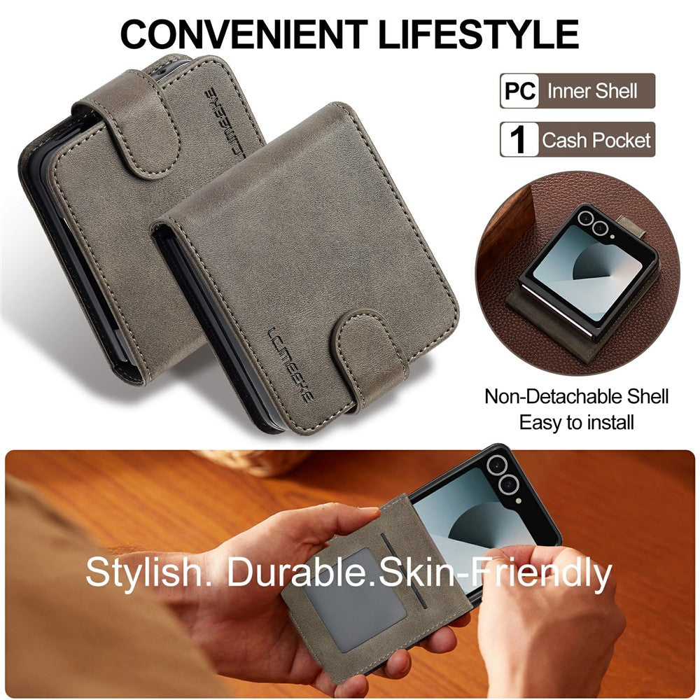 LC.IMEEKE for Samsung Galaxy Z Flip8 Case Calf Texture PU Leather Phone Cover