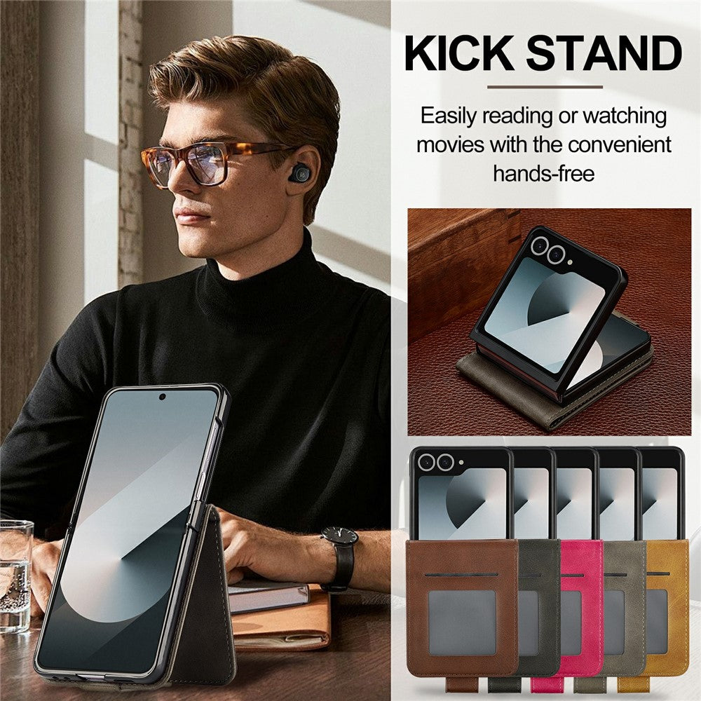 LC.IMEEKE for Samsung Galaxy Z Flip8 Case Calf Texture PU Leather Phone Cover