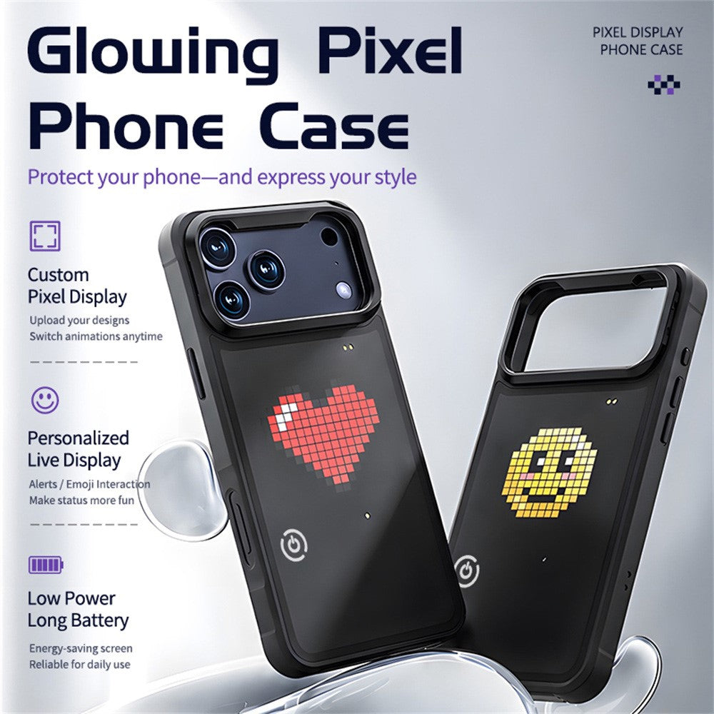 For iPhone 17 Pro Max Customizable LED Pixel Display Phone Case with 16x16 Screen Music Rhythm Sync PC+TPU Cover