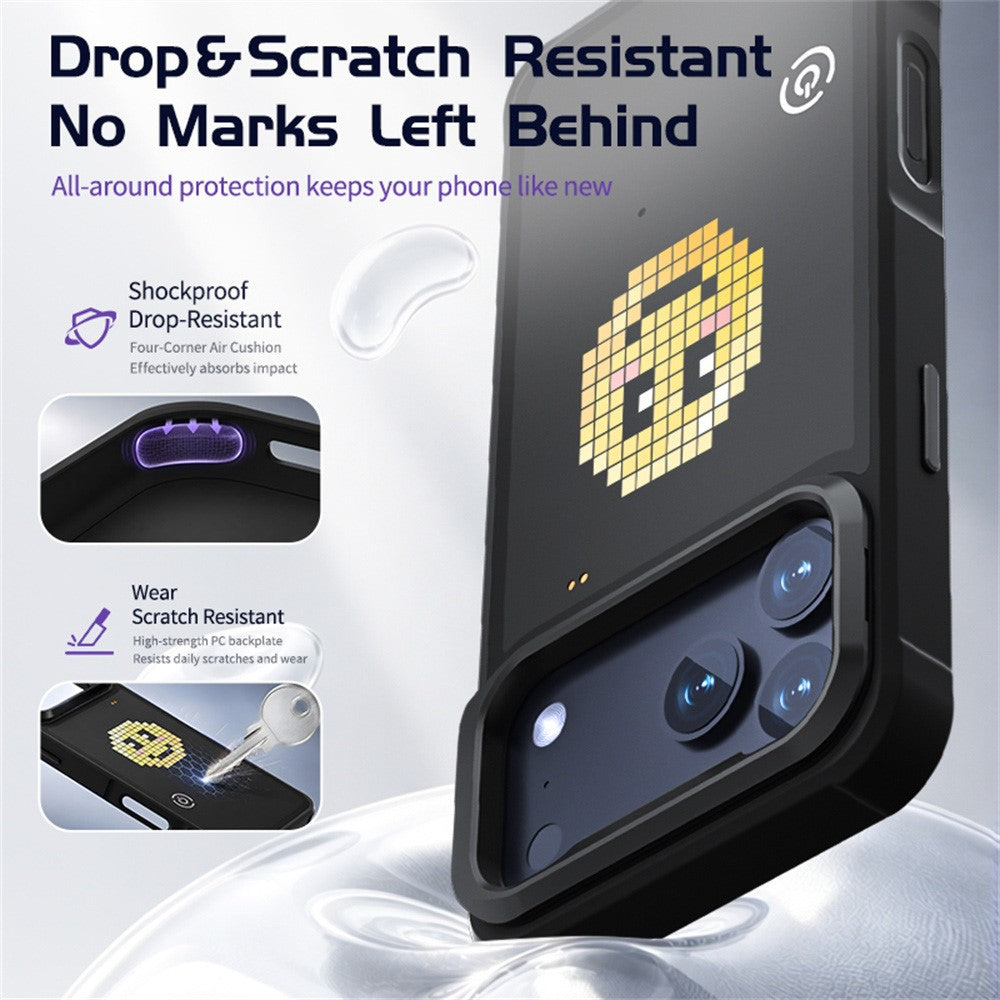 For iPhone 17 Pro Max Customizable LED Pixel Display Phone Case with 16x16 Screen Music Rhythm Sync PC+TPU Cover