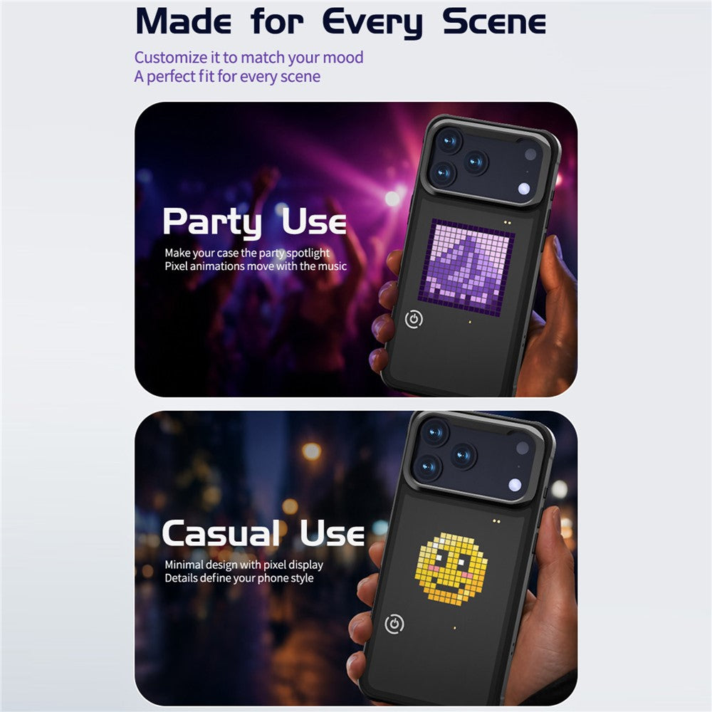 For iPhone 17 Pro Max Customizable LED Pixel Display Phone Case with 16x16 Screen Music Rhythm Sync PC+TPU Cover