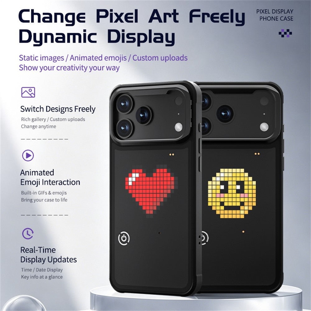 Til iPhone 17 Pro LED Pixel Cover DIY Animeret Brugerdefineret Skærm Telefoncover med Sammenklappeligt Støtteben