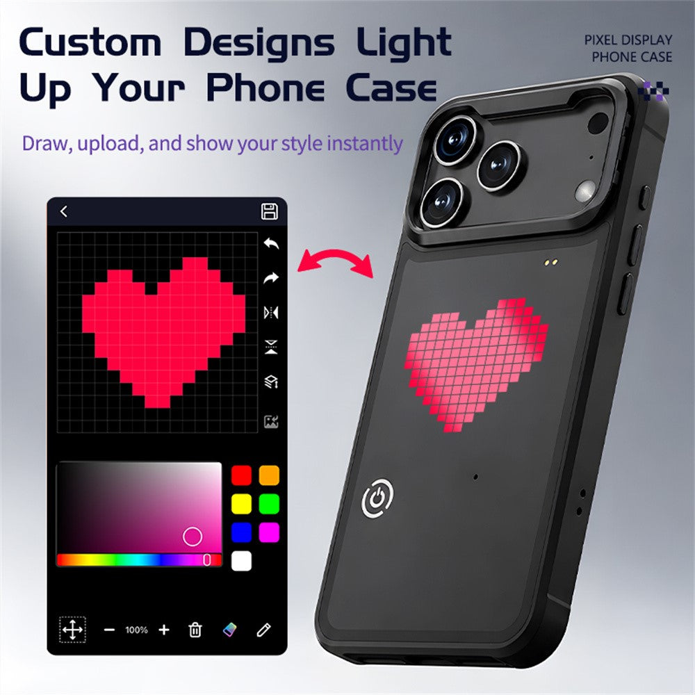 Til iPhone 17 Pro LED Pixel Cover DIY Animeret Brugerdefineret Skærm Telefoncover med Sammenklappeligt Støtteben